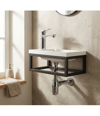 Toiletmeubel Mesa 40cm - wit - hangend fonteinmeubel met zwart frame