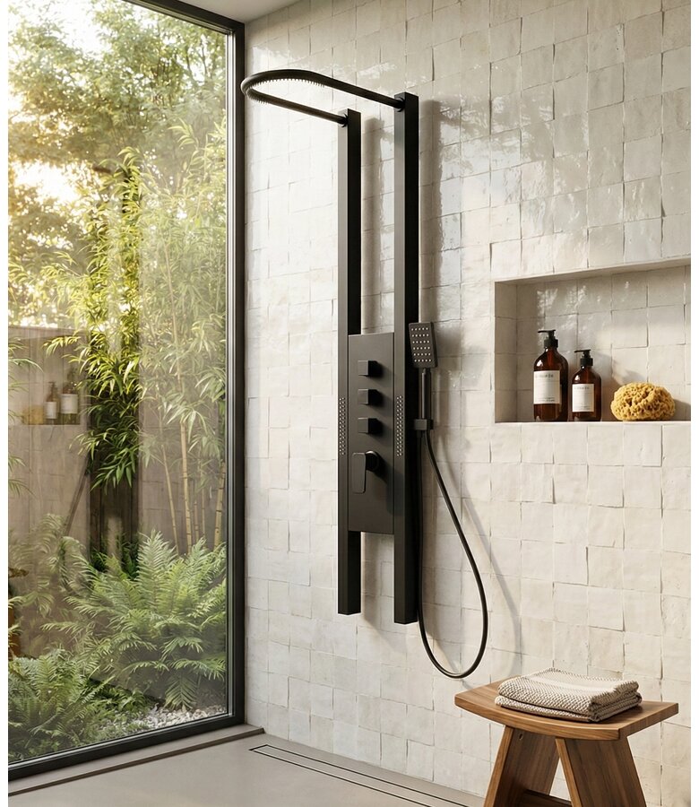Douchepaneel Caspian met thermostaatkraan - zwart RVS