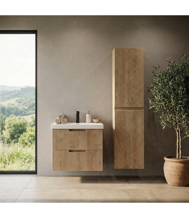 Badkamermeubel Thermis 60 cm met kolomkast - licht eiken