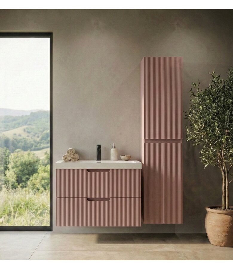 Badkamermeubel Thermis 80 cm met kolomkast - mat roze