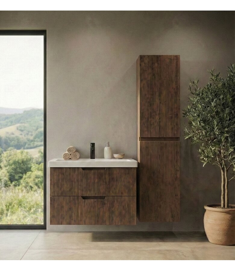 Badkamermeubel Thermis 80 cm met kolomkast - walnoot bruin