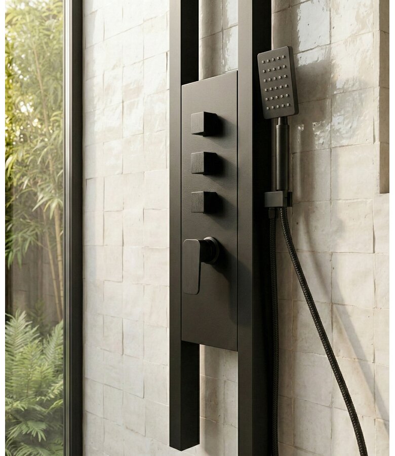 Douchepaneel Caspian met thermostaatkraan - zwart RVS