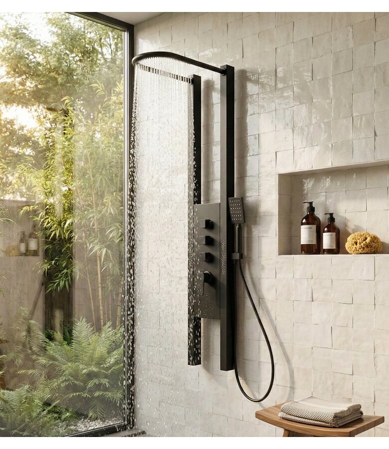 Douchepaneel Caspian met thermostaatkraan - zwart RVS