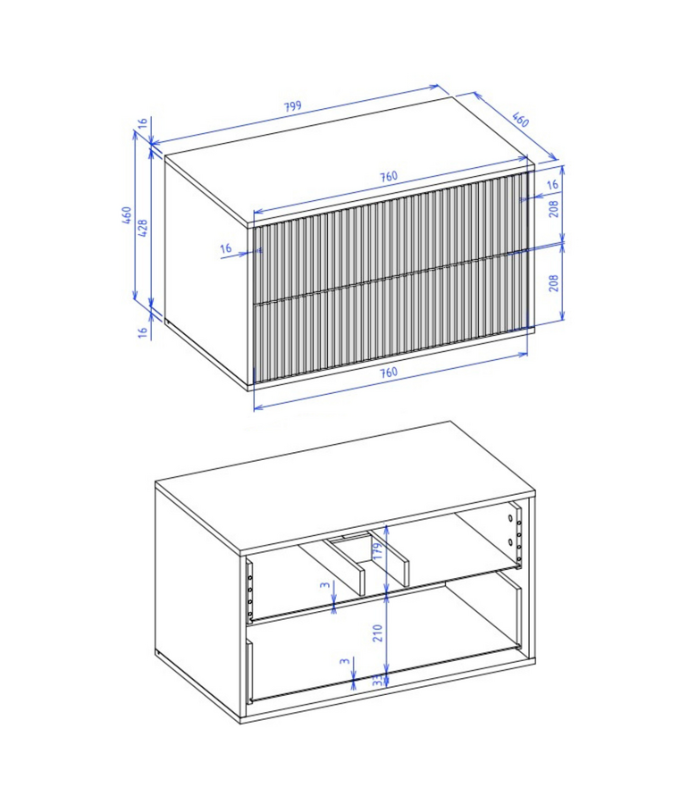 Wastafelkast Rimini met kolomkast - 80 x 46 x 46 cm - wit
