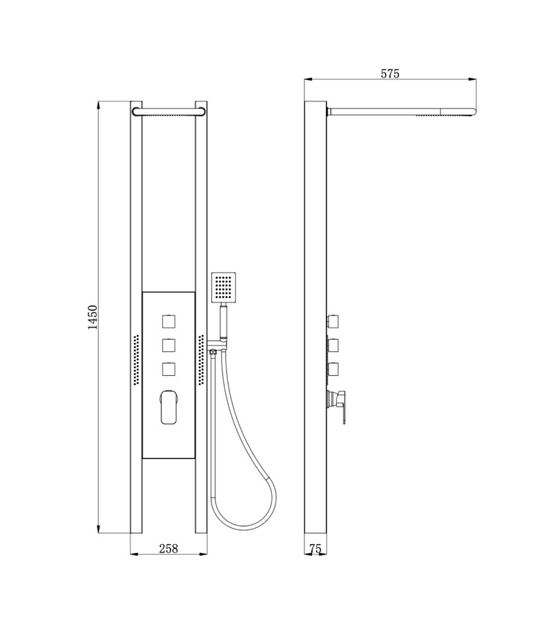 Douchepaneel Caspian met thermostaatkraan - zwart RVS