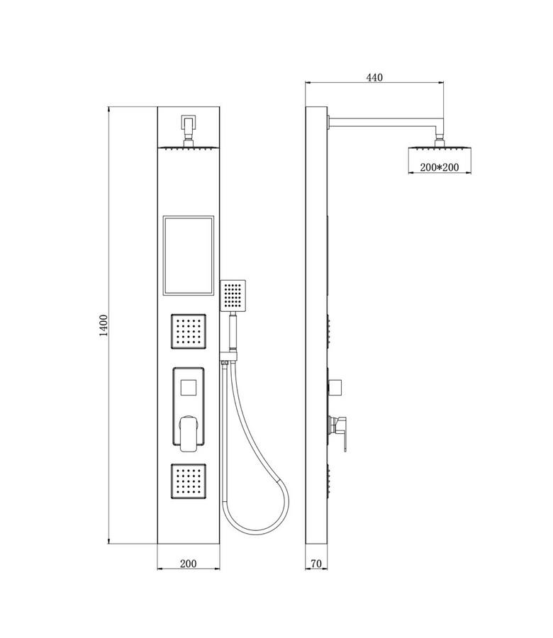 Douchepaneel Monterra met mengkraan - RVS