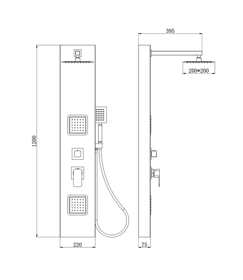 Douchepaneel Hudson met mengkraan - zwart