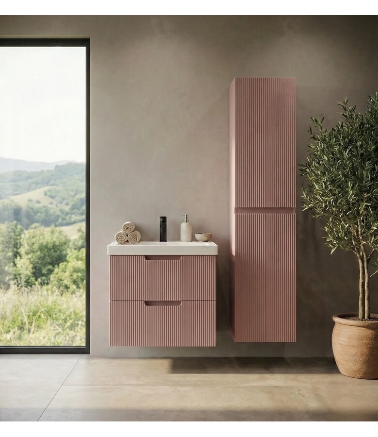 Badkamermeubel Thermis 60 cm met kolomkast - mat roze