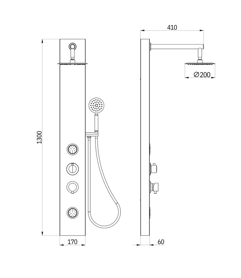 Douchepaneel Mumbai met mengkraan - Zwart aluminium