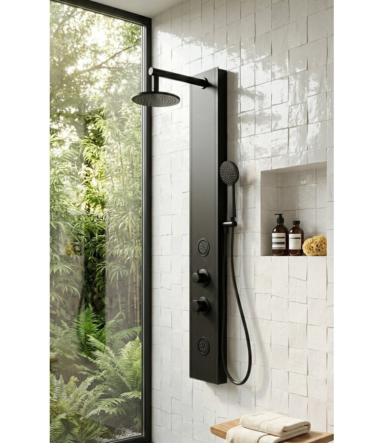 Douchepaneel Mumbai met mengkraan - Zwart aluminium