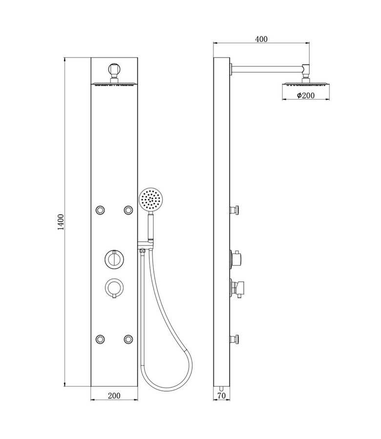Douchepaneel Caldera met mengkraan - zwart