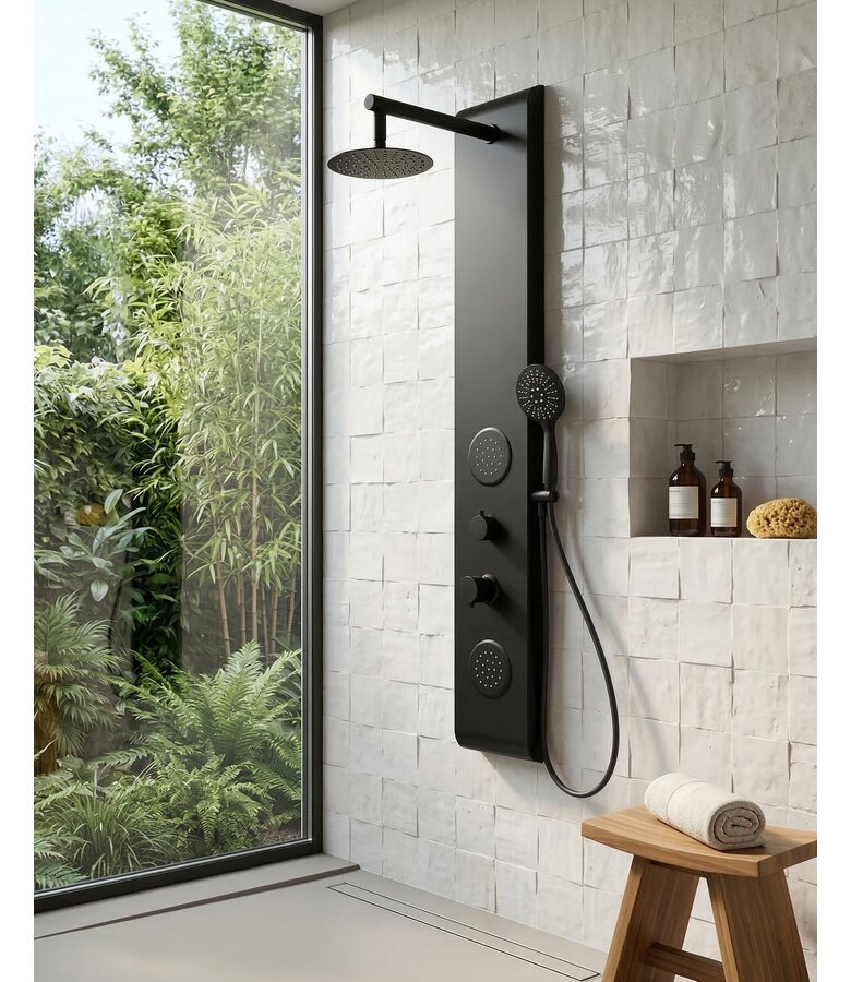 Douchepaneel Suva met mengkraan - Zwart aluminium