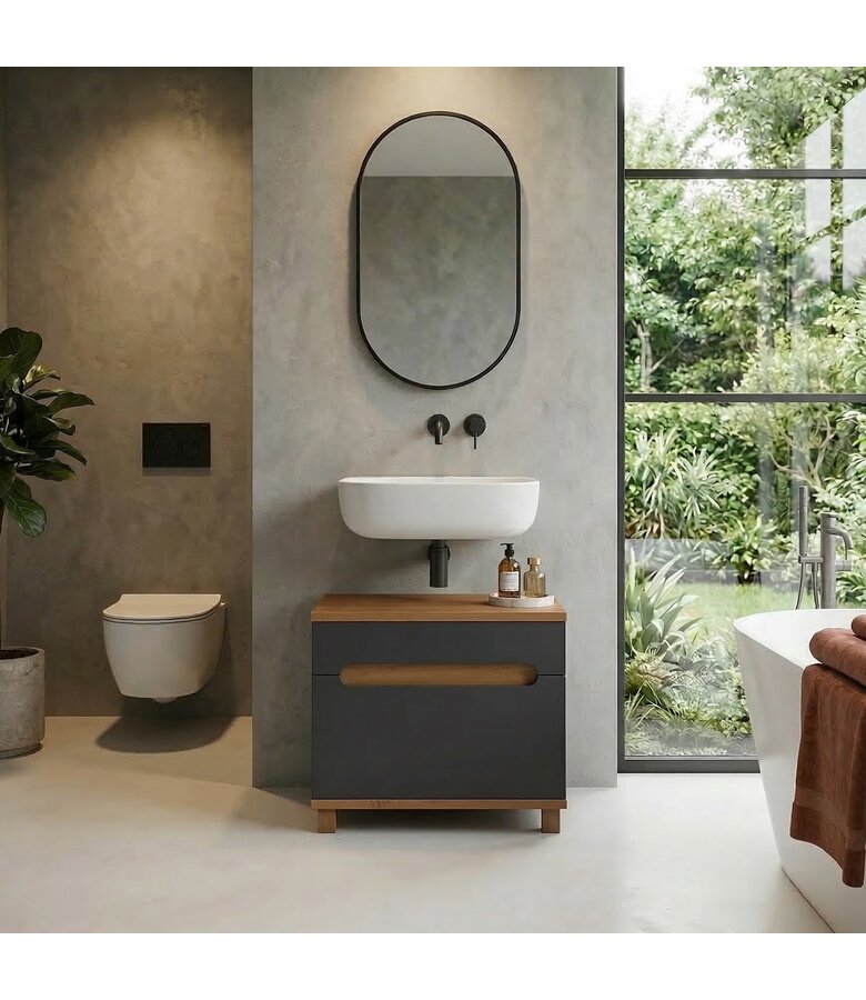 Wastafelkast Otero 60 x 34 x 57 cm - grijs met eiken