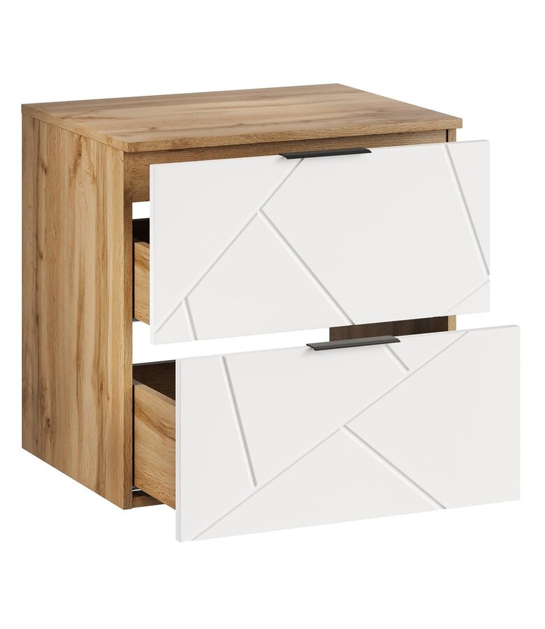 Wastafelkast Manello 60 x 46 x 58 cm - eiken met mat wit