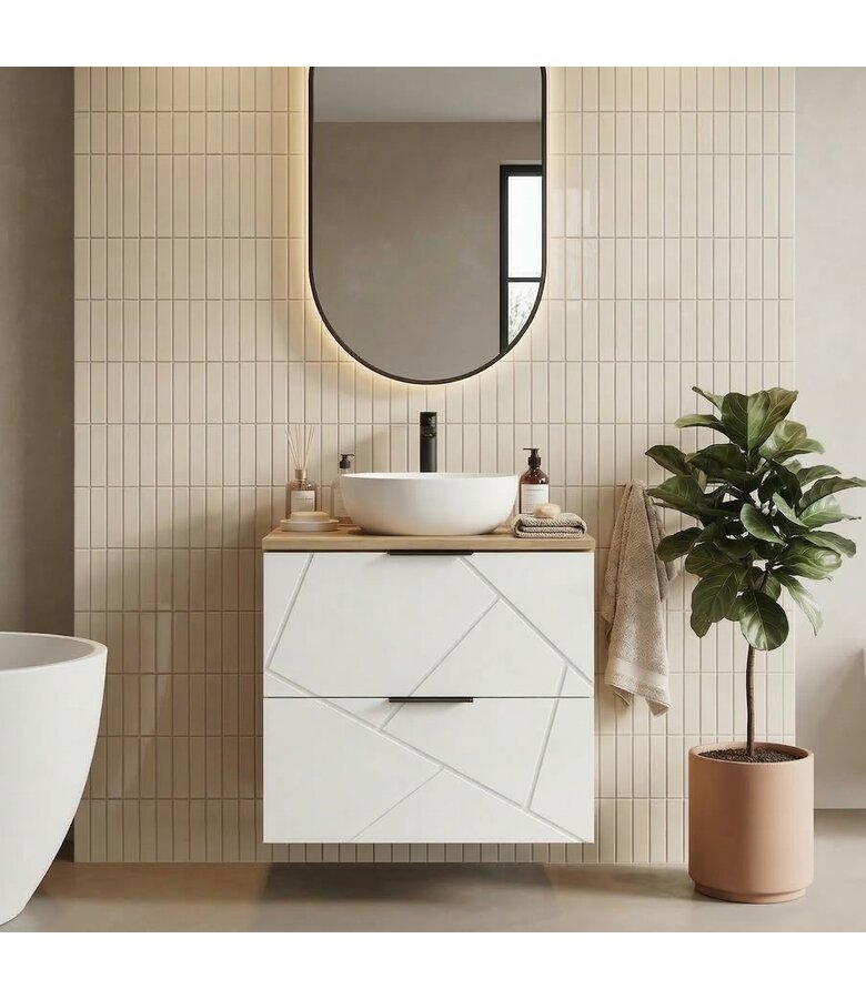 Wastafelkast Manello 60 x 46 x 58 cm - eiken met mat wit