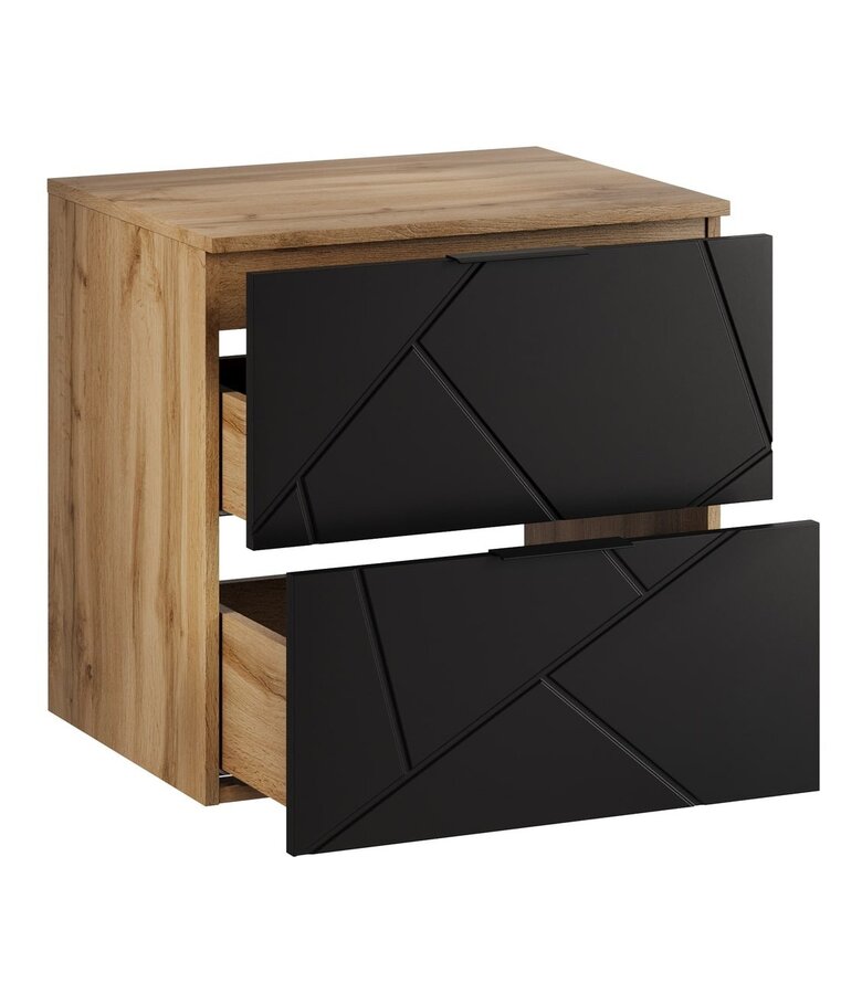 Wastafelkast Manello 60 x 46 x 58 cm - eiken met mat zwart