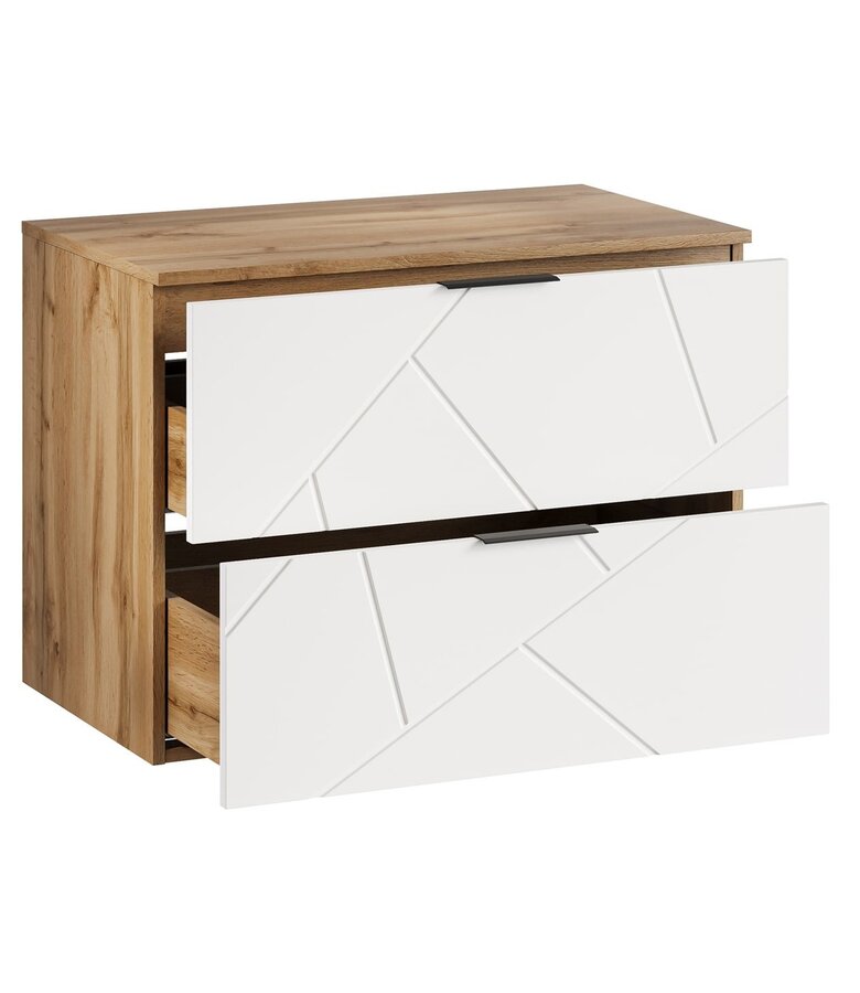 Wastafelkast Manello 80 x 46 x 58 cm - eiken met mat wit