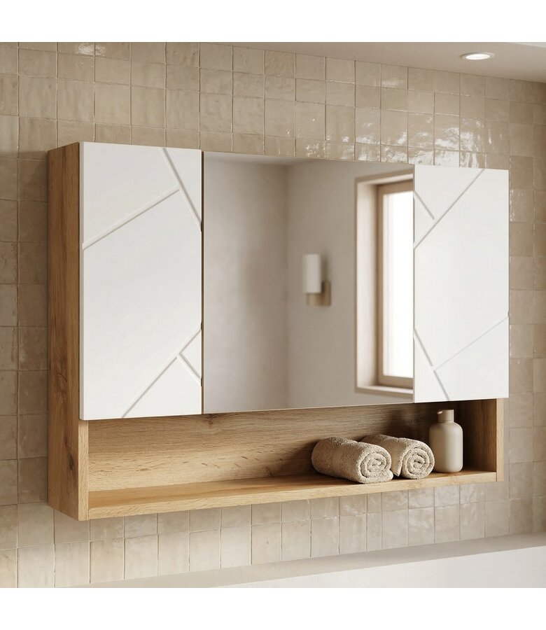 Spiegelkast Manello 80 x 17 x 55 cm - eiken met mat wit