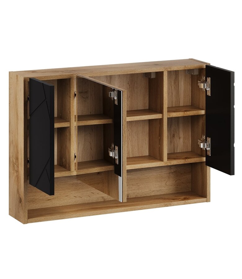 Spiegelkast Manello 80 x 17 x 55 cm - eiken met mat zwart