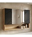 Spiegelkast Manello 80 x 17 x 55 cm - eiken met mat zwart