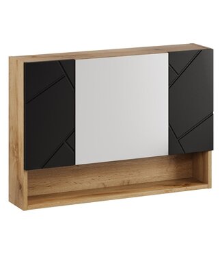 Spiegelkast Manello 80 x 17 x 55 cm - eiken met mat zwart