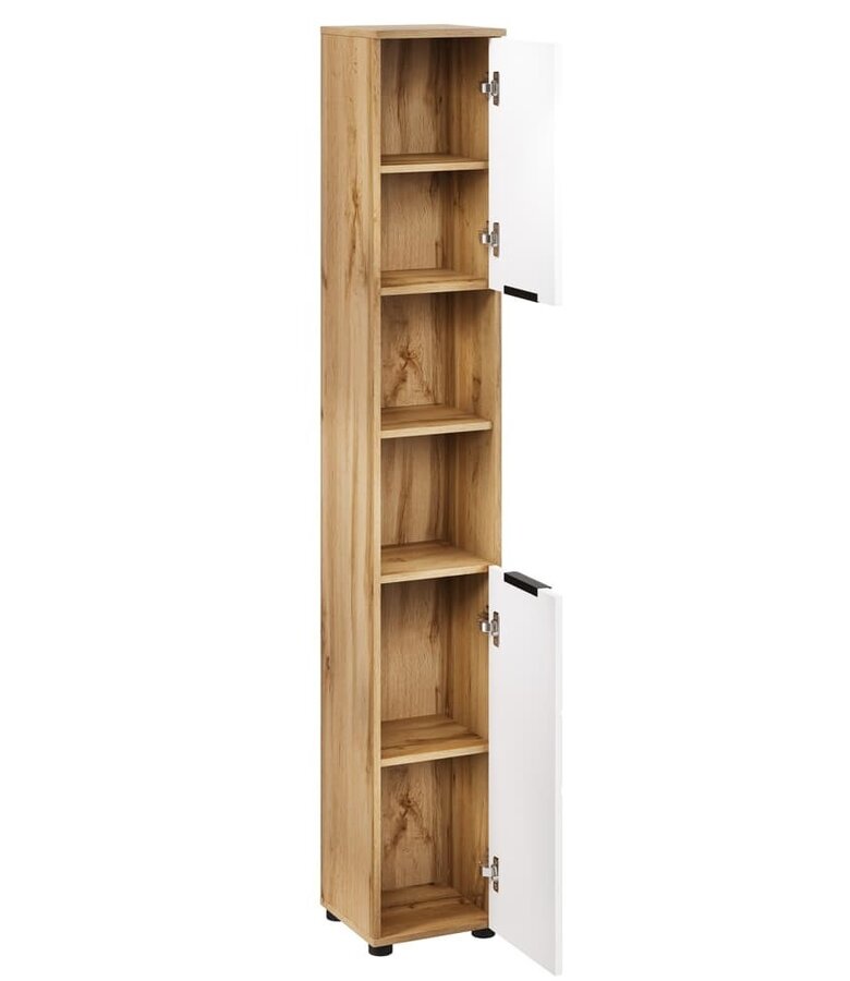 Badkamerkast Manello 30 x 30 x 192 cm - eiken met mat wit