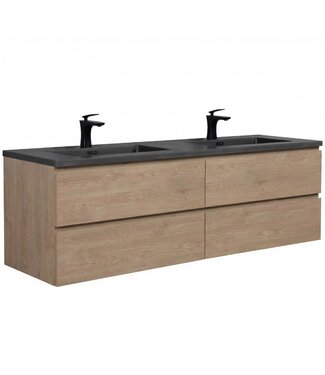 Badkamermeubel Angela 160cm - zwarte wastafel - kastanje eiken