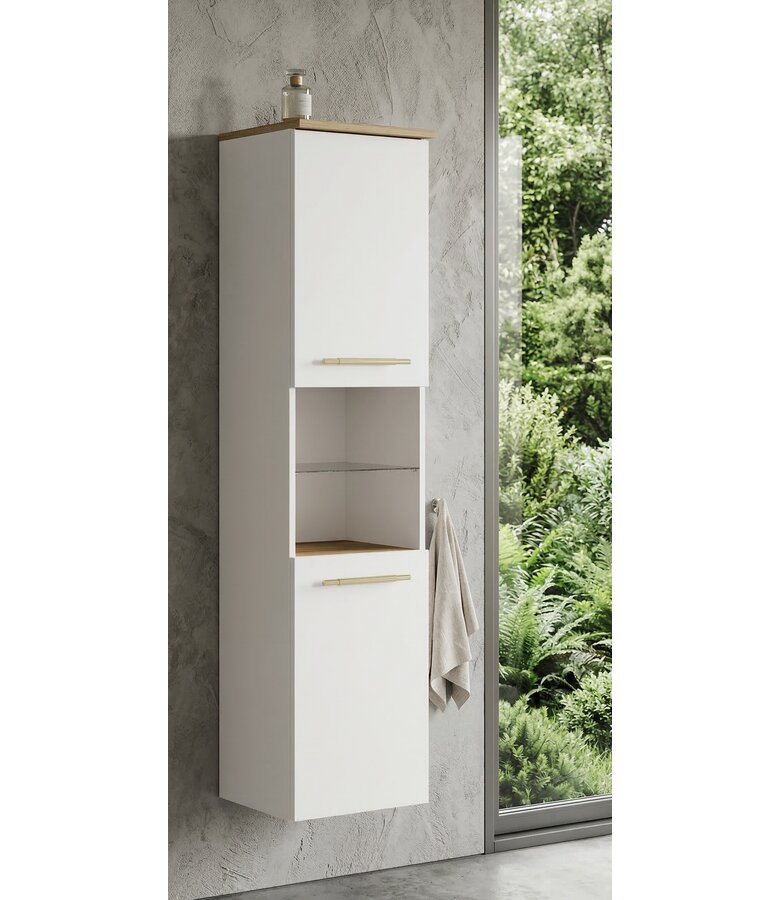 Badkamerkast Bravos 35 x 35 x 133 cm - wit met eiken