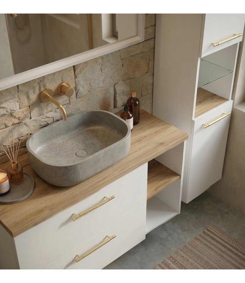 Badkamermeubel Bravos 100cm complete set met spiegel - wit met eiken