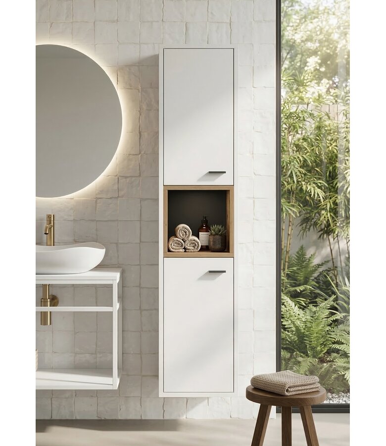 Badkamerkast Oliver 30 x 30 x 133 cm - wit met eiken