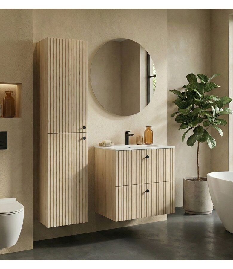 Badkamermeubel Saros 60 cm met kolomkast  - licht eiken