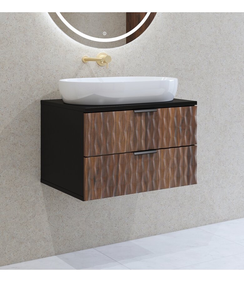 Wastafelkast Java 63 x 48 x 40 cm - mat zwart met walnoot bruin