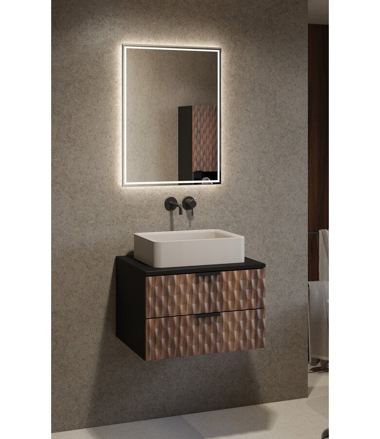 Wastafelkast Java 63 x 48 x 40 cm - mat zwart met walnoot bruin