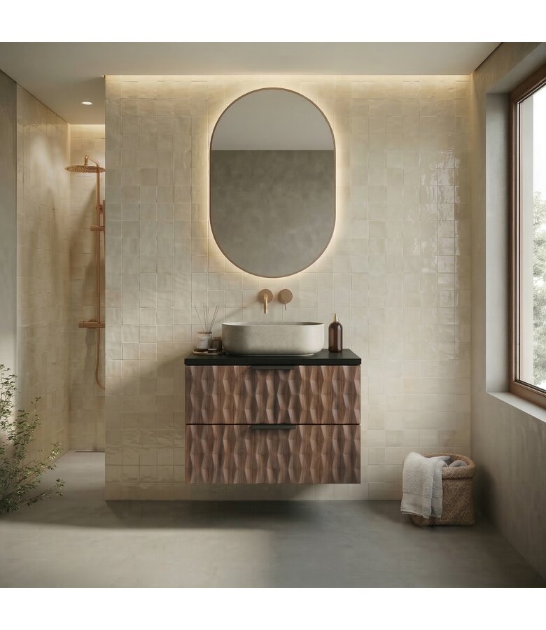 Wastafelkast Java 63 x 48 x 40 cm - mat zwart met walnoot bruin