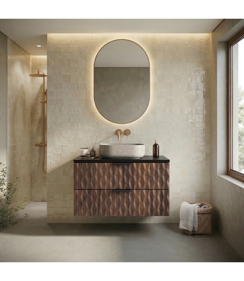 Wastafelkast Java 81 x 48 x 40 cm - mat zwart met walnoot bruin