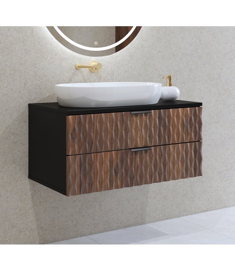Wastafelkast Java 81 x 48 x 40 cm - mat zwart met walnoot bruin