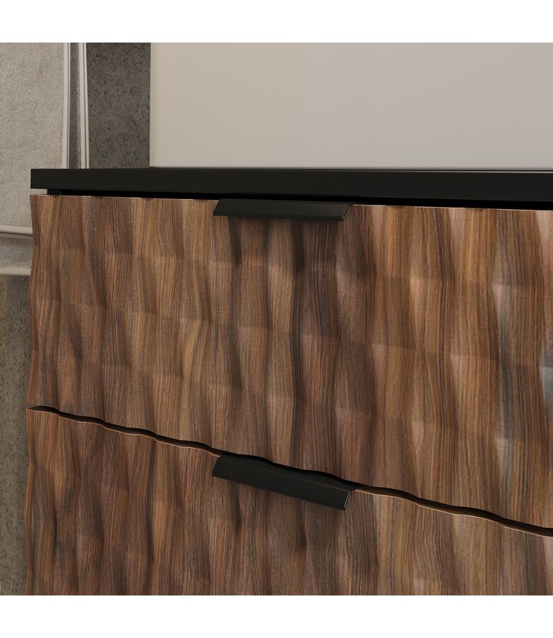 Wastafelkast Java 81 x 48 x 40 cm - mat zwart met walnoot bruin