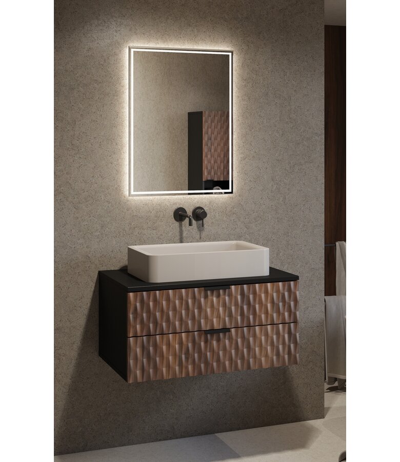 Wastafelkast Java 81 x 48 x 40 cm - mat zwart met walnoot bruin