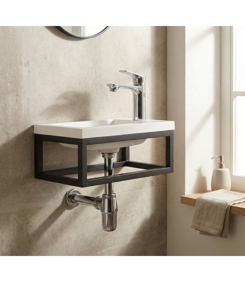 Toiletmeubel Mesa 40cm - wit - hangend fonteinmeubel met zwart frame