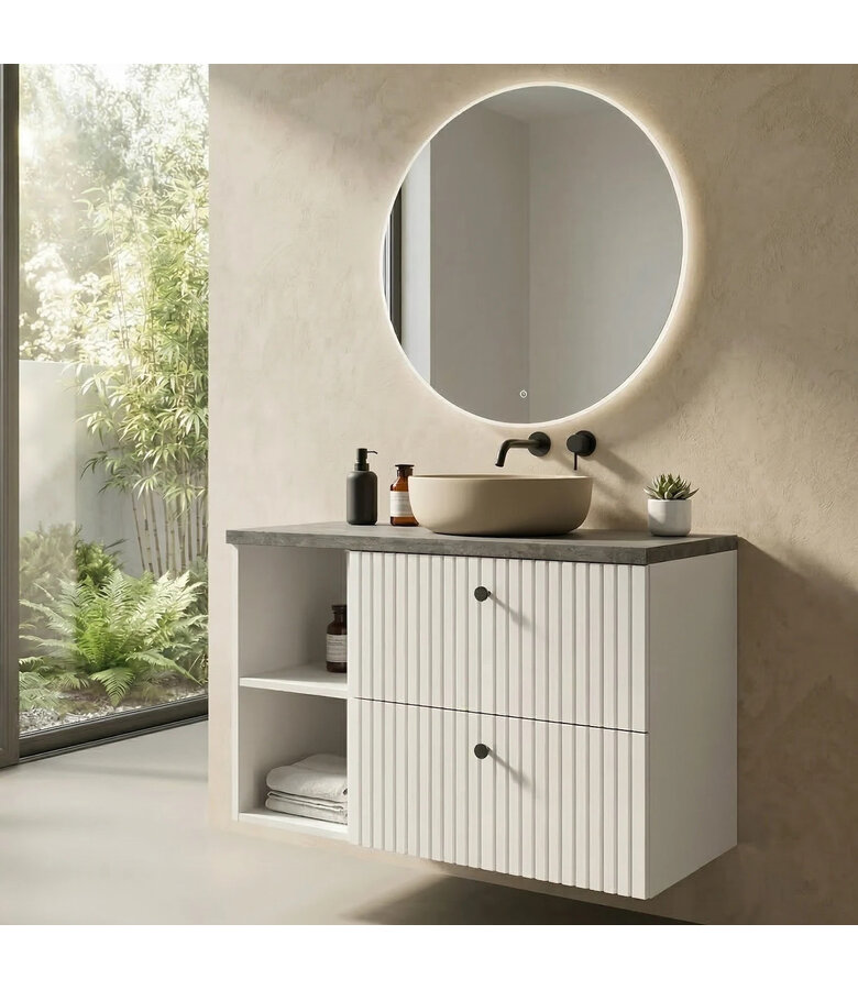 Wastafelkast Saros 90cm - wit - met bovenblad en opbergvak