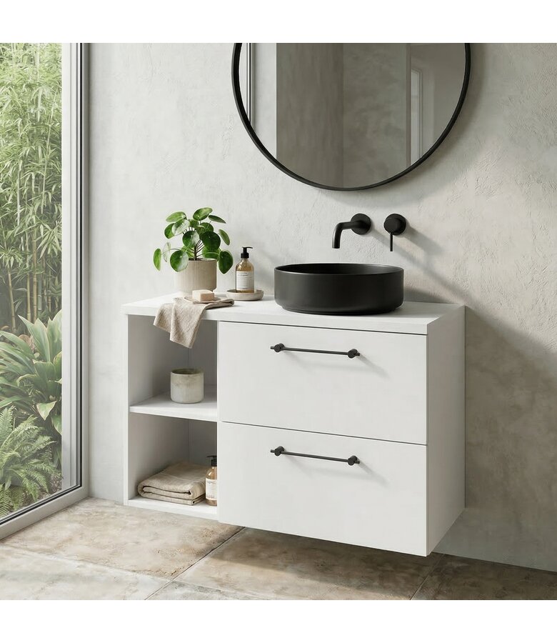 Wastafelkast Muro 90cm - wit - met bovenblad en opbergvak