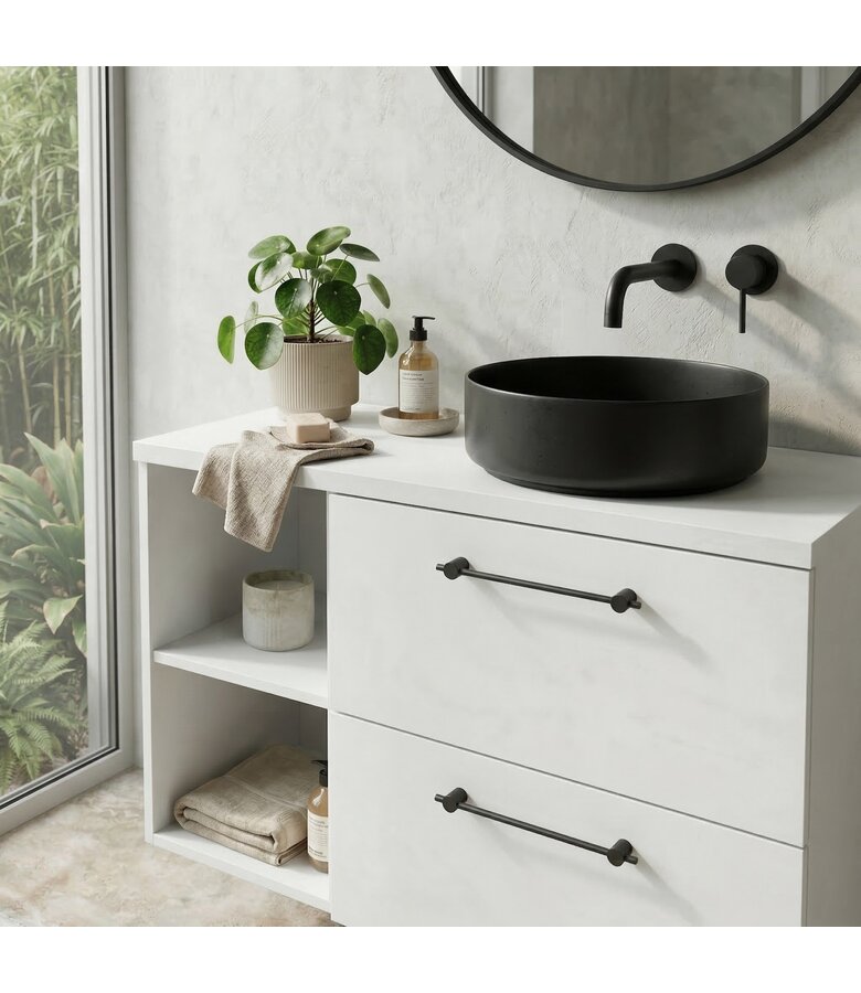 Wastafelkast Muro 90cm - wit - met bovenblad en opbergvak