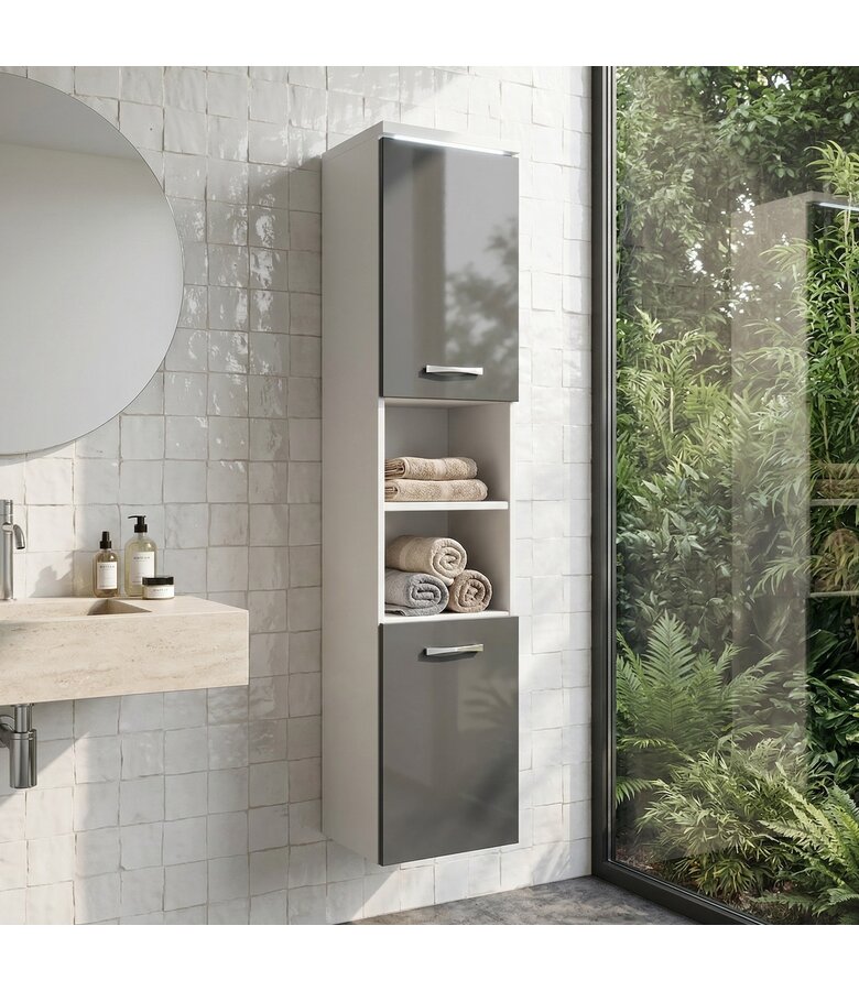 Badkamerkast Paso 35 x 35 x 160 cm - wit met hoogglans grijs