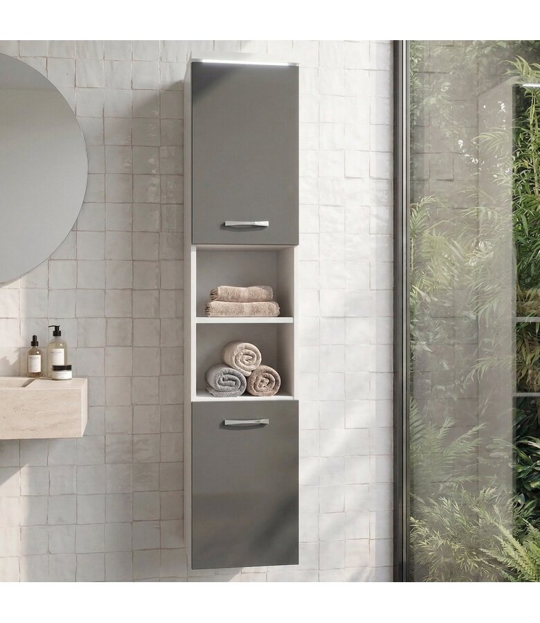 Badkamerkast Paso 35 x 35 x 160 cm - wit met hoogglans grijs