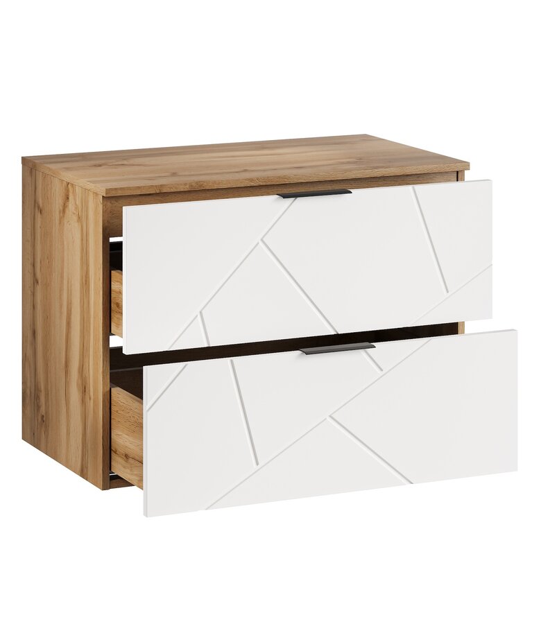 Wastafelkast Manello 80 x 46 x 58 cm - eiken met mat wit