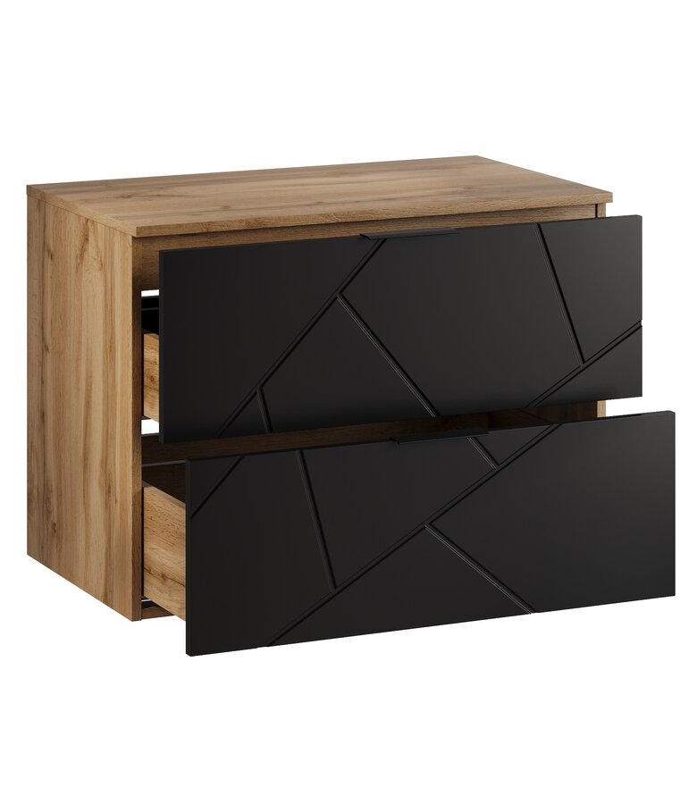 Wastafelkast Manello 80 x 46 x 58 cm - eiken met mat zwart