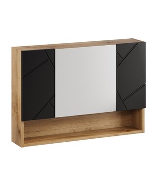 Spiegelkast Manello 80 x 17 x 55 cm - eiken met mat zwart