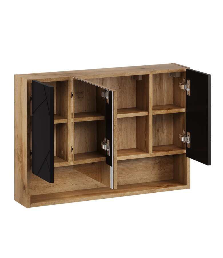 Spiegelkast Manello 80 x 17 x 55 cm - eiken met mat zwart