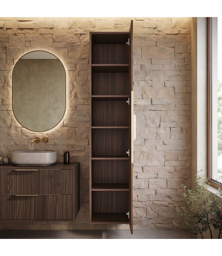 Wastafelkast Rimini met kolomkast - 80 x 46 x 46 cm - walnoot bruin