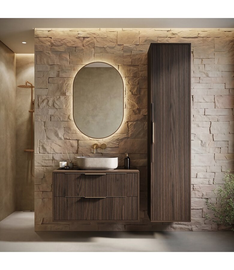 Wastafelkast Rimini met kolomkast - 80 x 46 x 46 cm - walnoot bruin